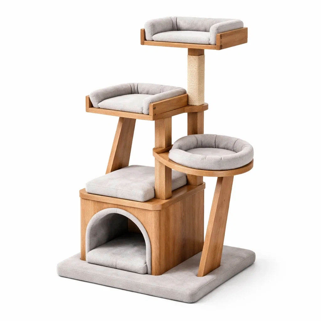 Arbre à chat en bois et tissu avec griffoir-COZYVI STAZZ