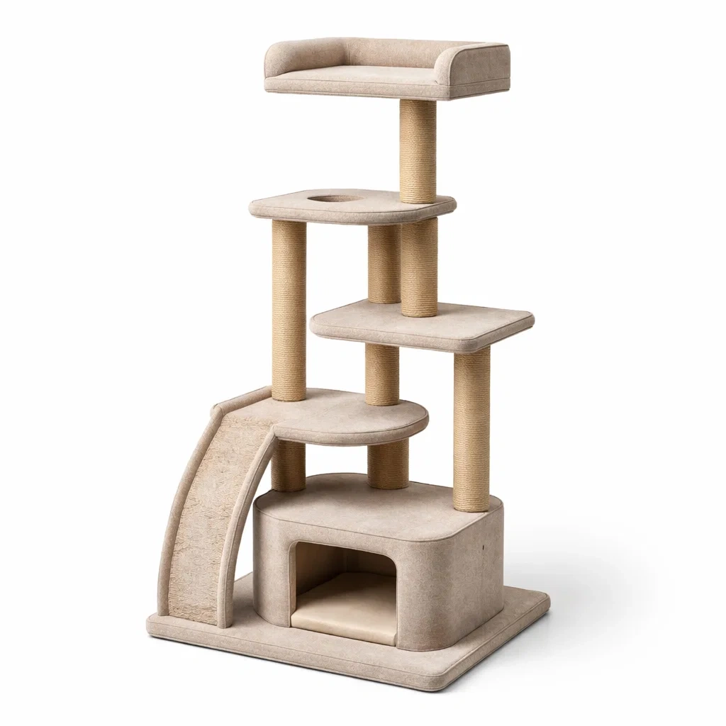 Arbre à chat en tissu polyester beige avec sisal-COZYVI STAZZ