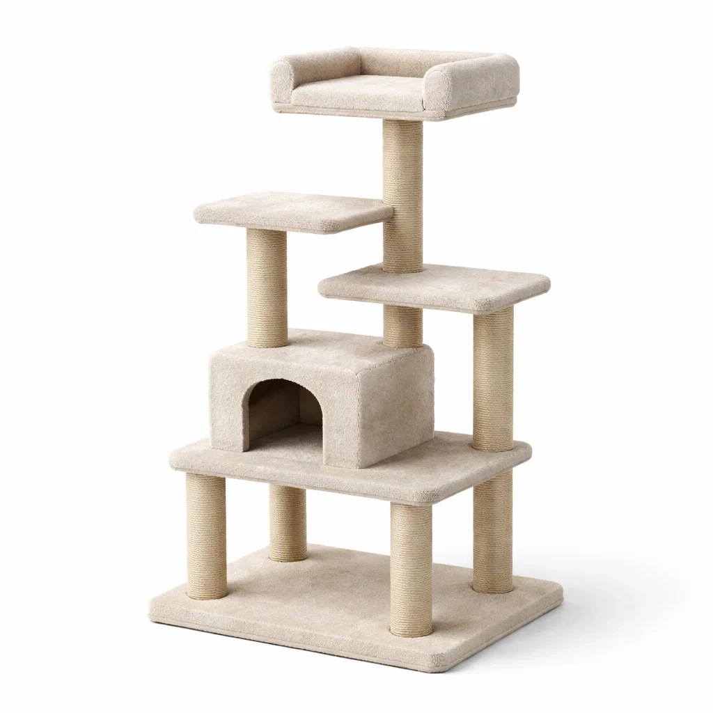 Arbre à chat beige en sisal et polyester-COZYVI STAZZ