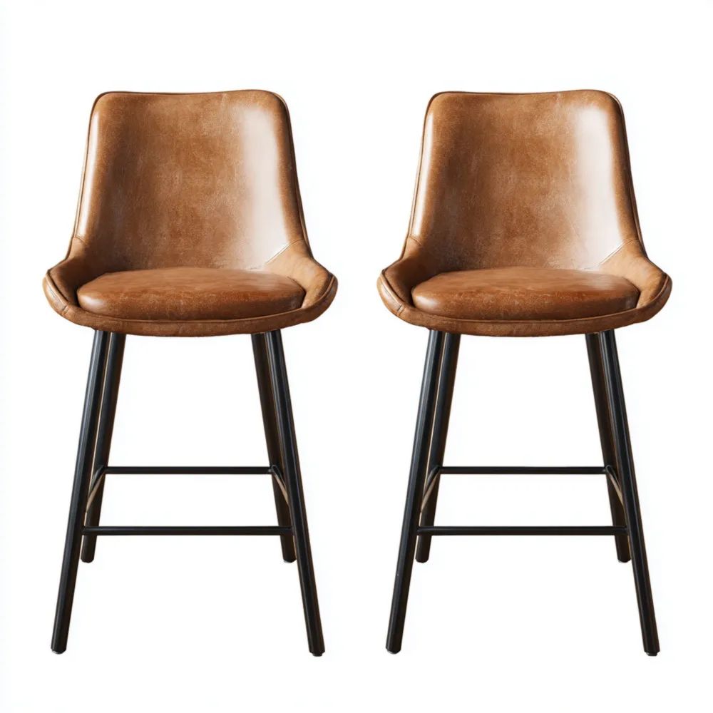 Barhocker 2er-Set Kunstleder Braun – Industrie-Design 45x40x105 cm