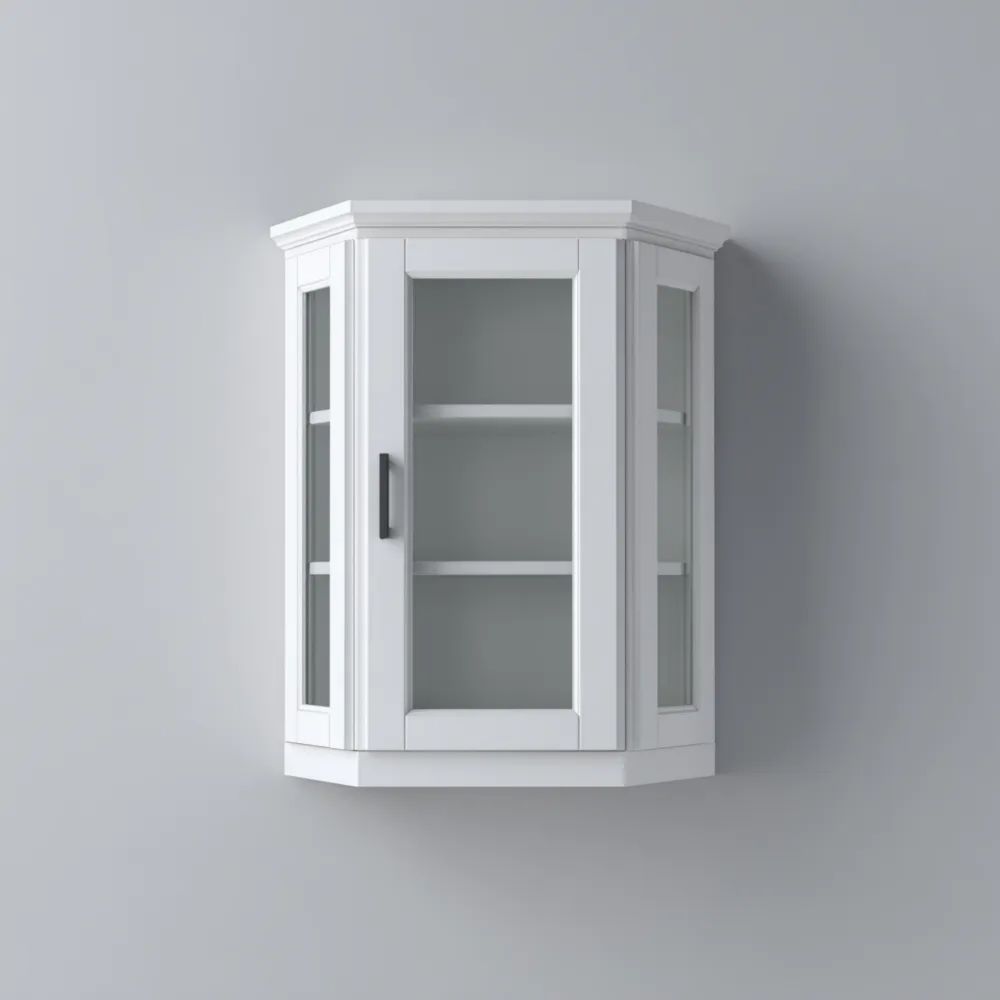 Wandeckvitrine 35x35x60 cm Holz Glas Weiß – Klassisches Design