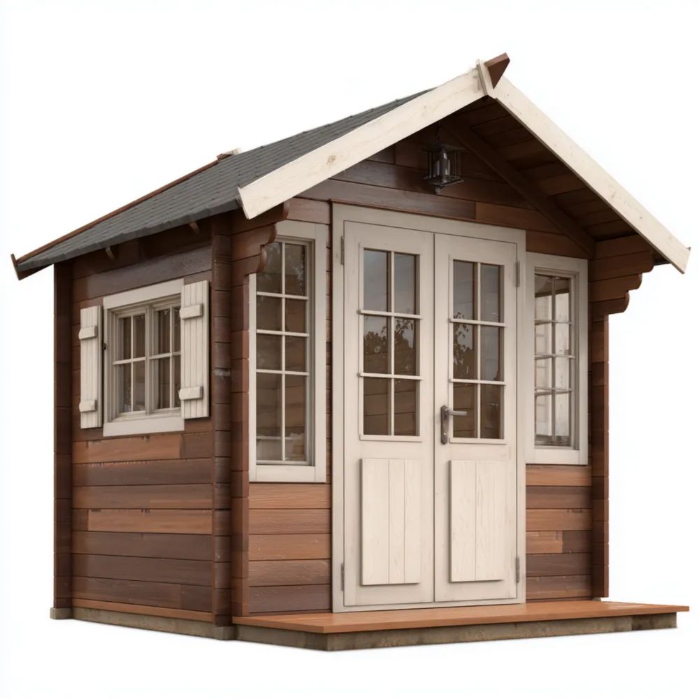 Holz Gartenschuppen 250x200x250 cm – Natur/Weiß – Gartenhaus