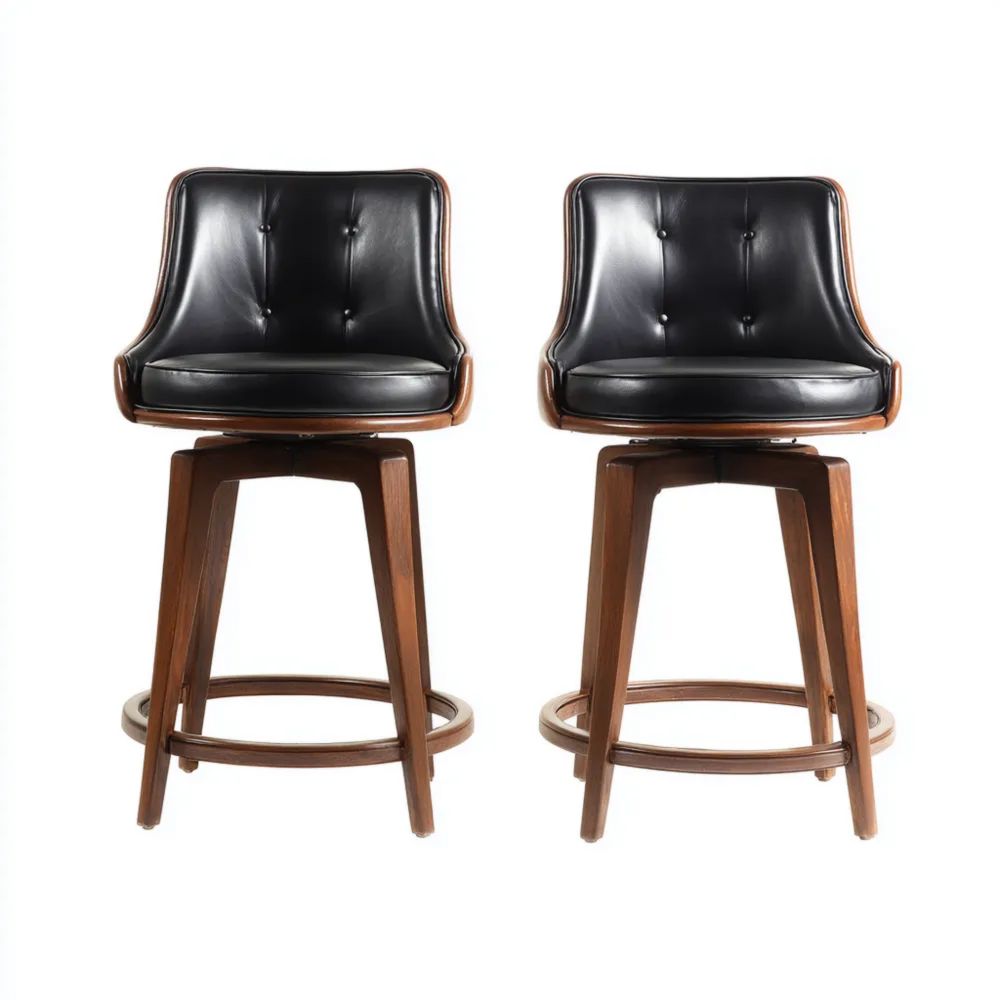 Barhocker Set 45x40x95 cm mit Kunstlederbezug – Schwarz/Braun – Holzrahmen – Moderner Stil