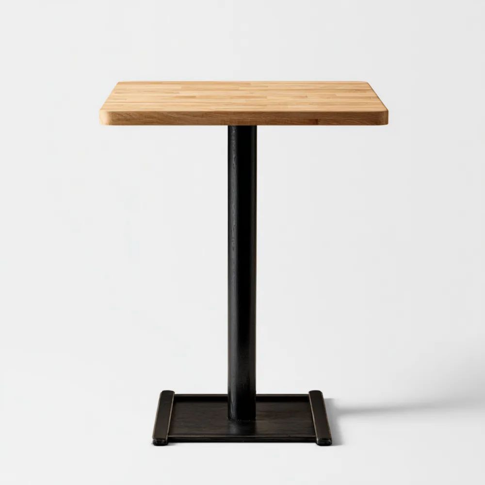 Moderner Bartisch 70x70x110 cm - Holzplatte - Schwarzes Metallgestell