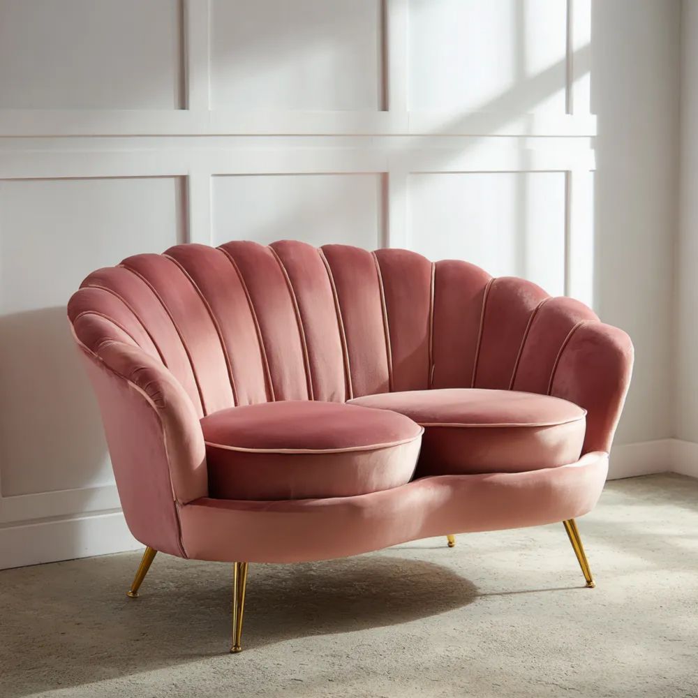 2-Sitzer-Sofa Samt 150x85x90 cm – Rosa – Muschelform Design