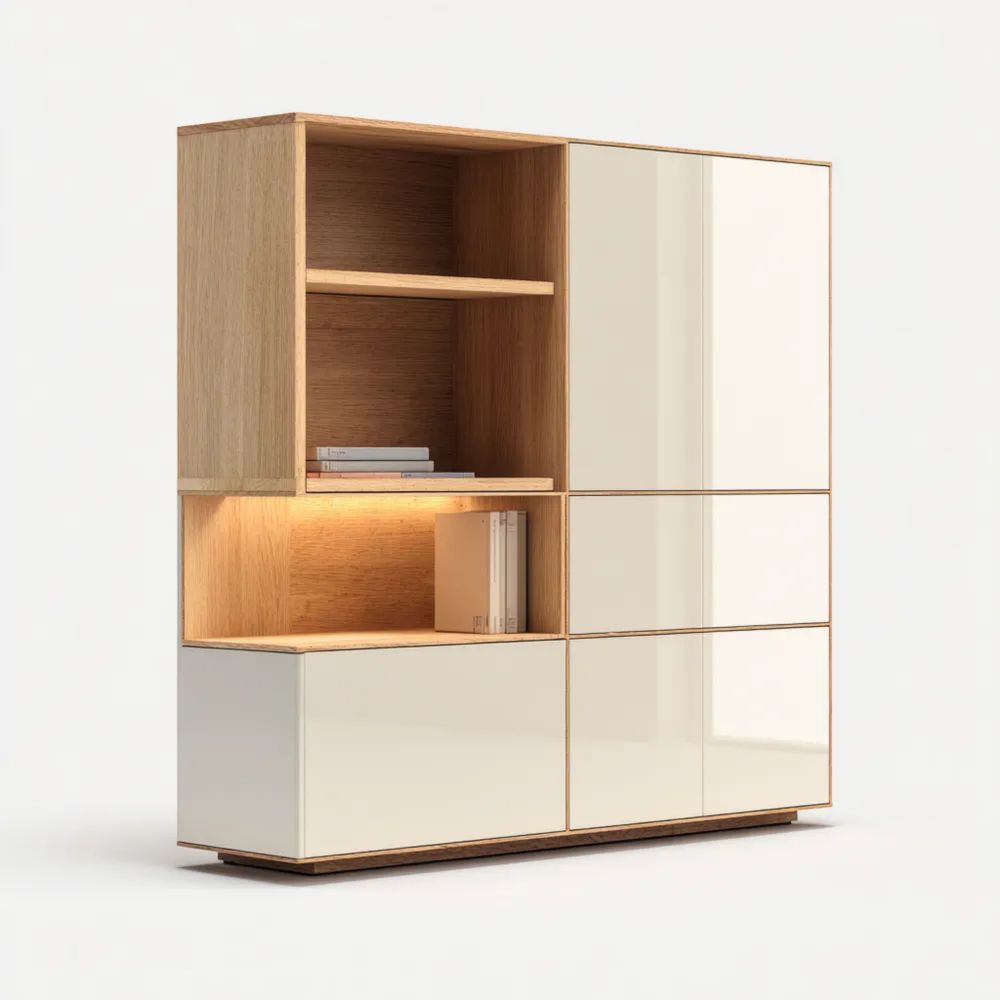 Vitrine Holz 120x160x35 cm – Modernes Design – Weiß Hochglanz