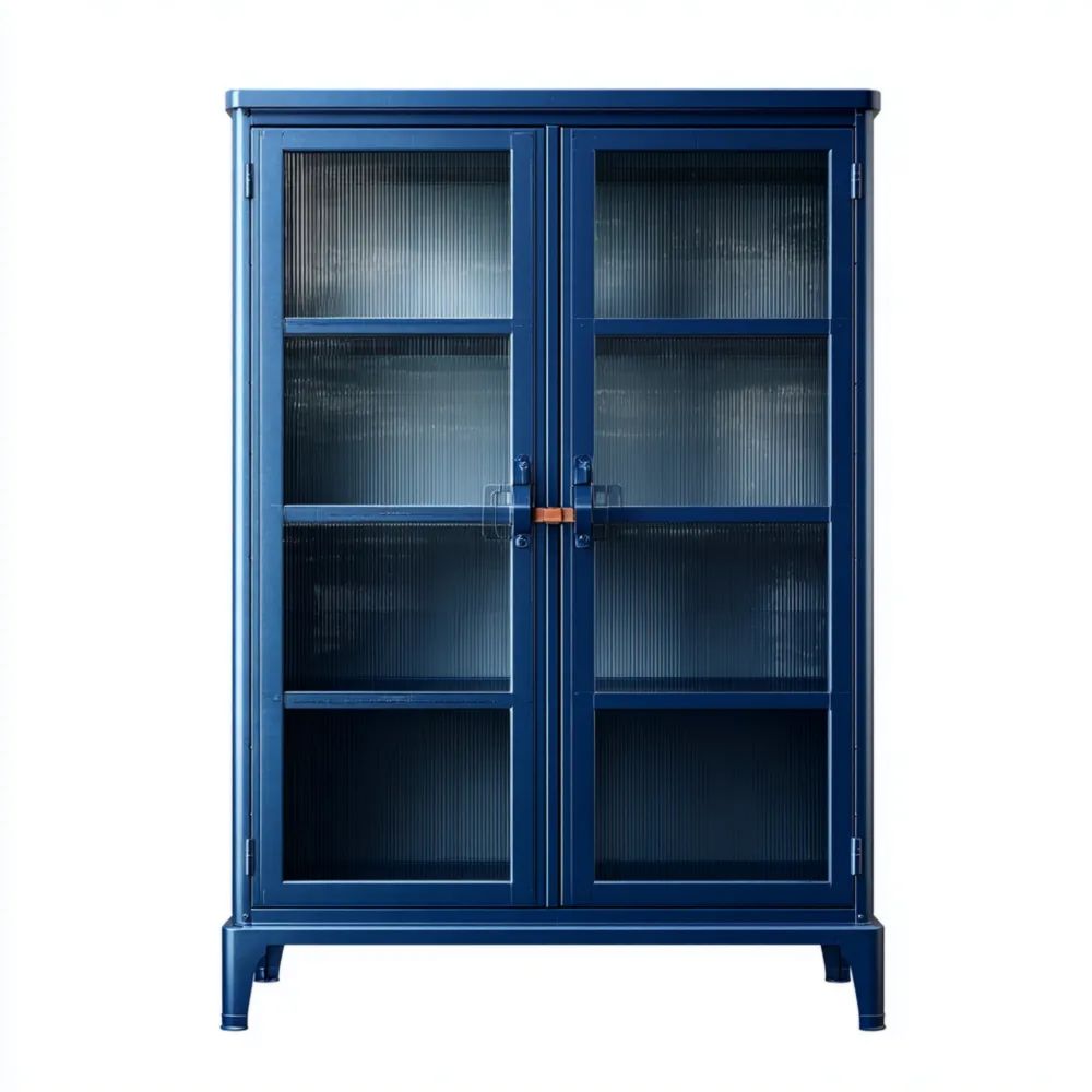 Vitrinenschrank Metall 120x40x200 cm – Blau – Industriell