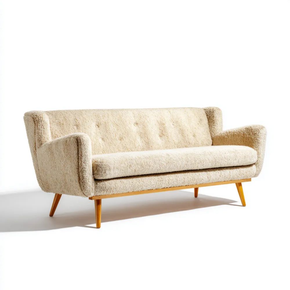 2-Sitzer-Sofa Bouclé-Stoff 180x85x75 cm – Cremefarben – Skandinavisches Design