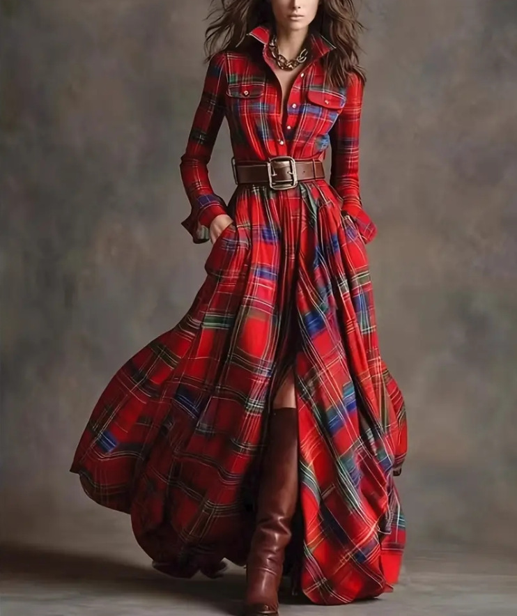 Plus Size Highland-Inspired Maxi Dress with Dramatic Silhouette