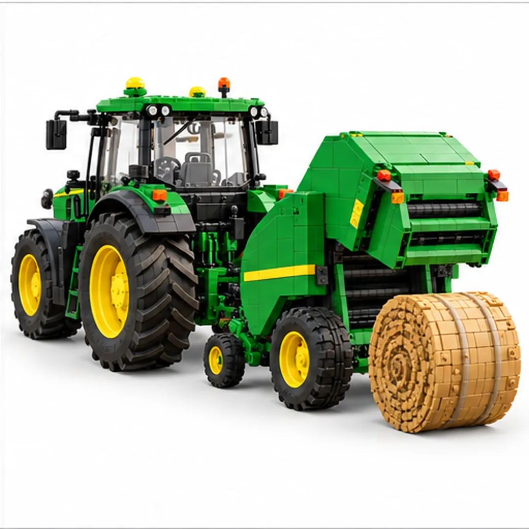 Tractor round baler and round hay bale building models