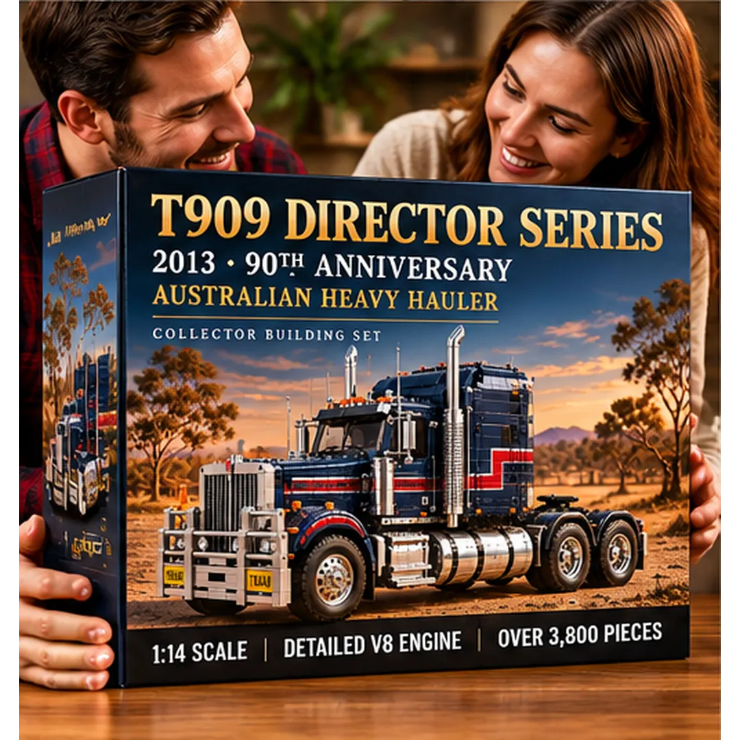 Couple presenting the T909 Director Series anniversary collector building set gift box