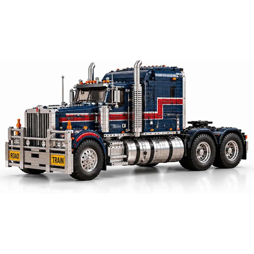 Adult builder assembling a T909 Director Series heavy truck model
