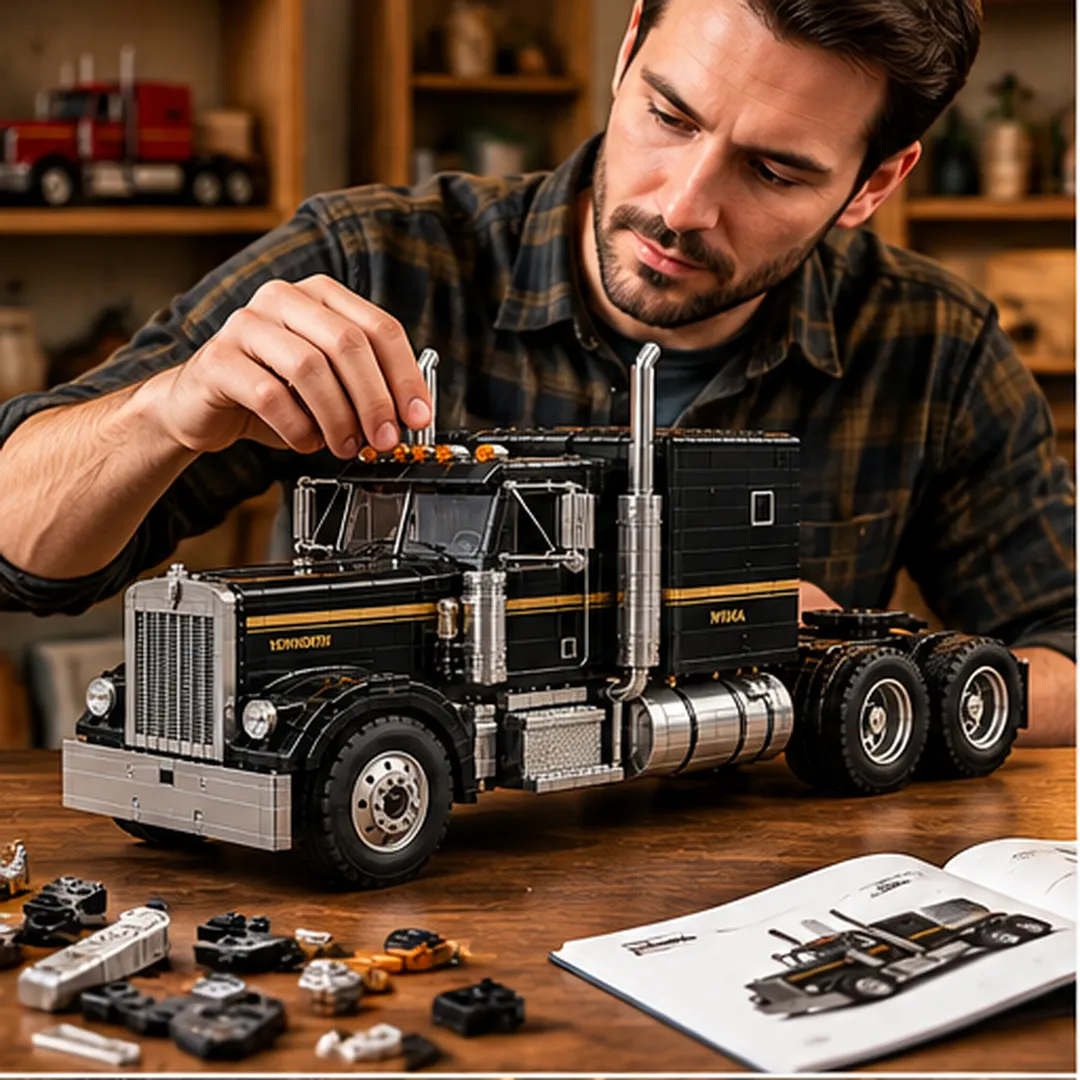 Kenworth W900A detailed brick front grille, cab interior, vertical exhaust and silver fuel tank close-ups