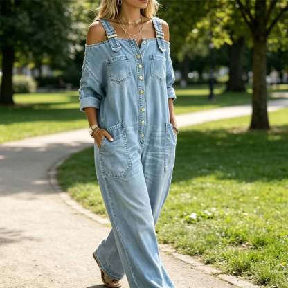 🔥Limited-time offer-Loose Fit Wide-Leg Overall Jumpsuit with Pockets
