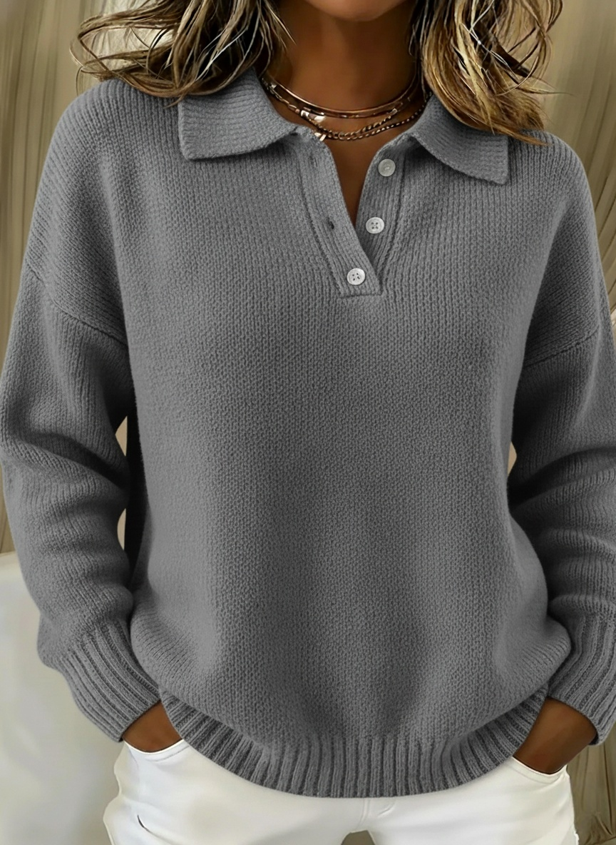 CLEARANCE SALE🔥Classic Polo Neck Button-Down Solid Color Sweater Top