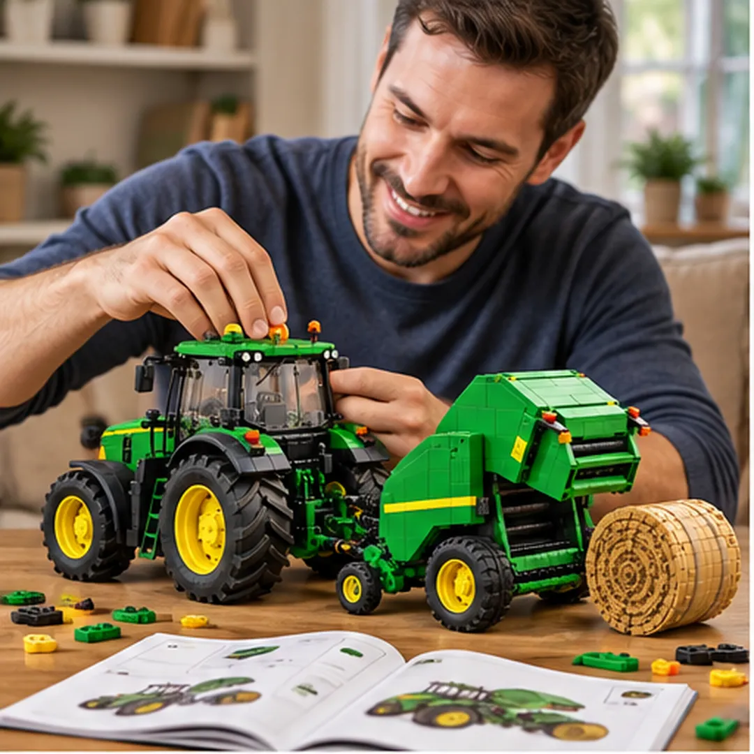 Building tractor and round baler collector set