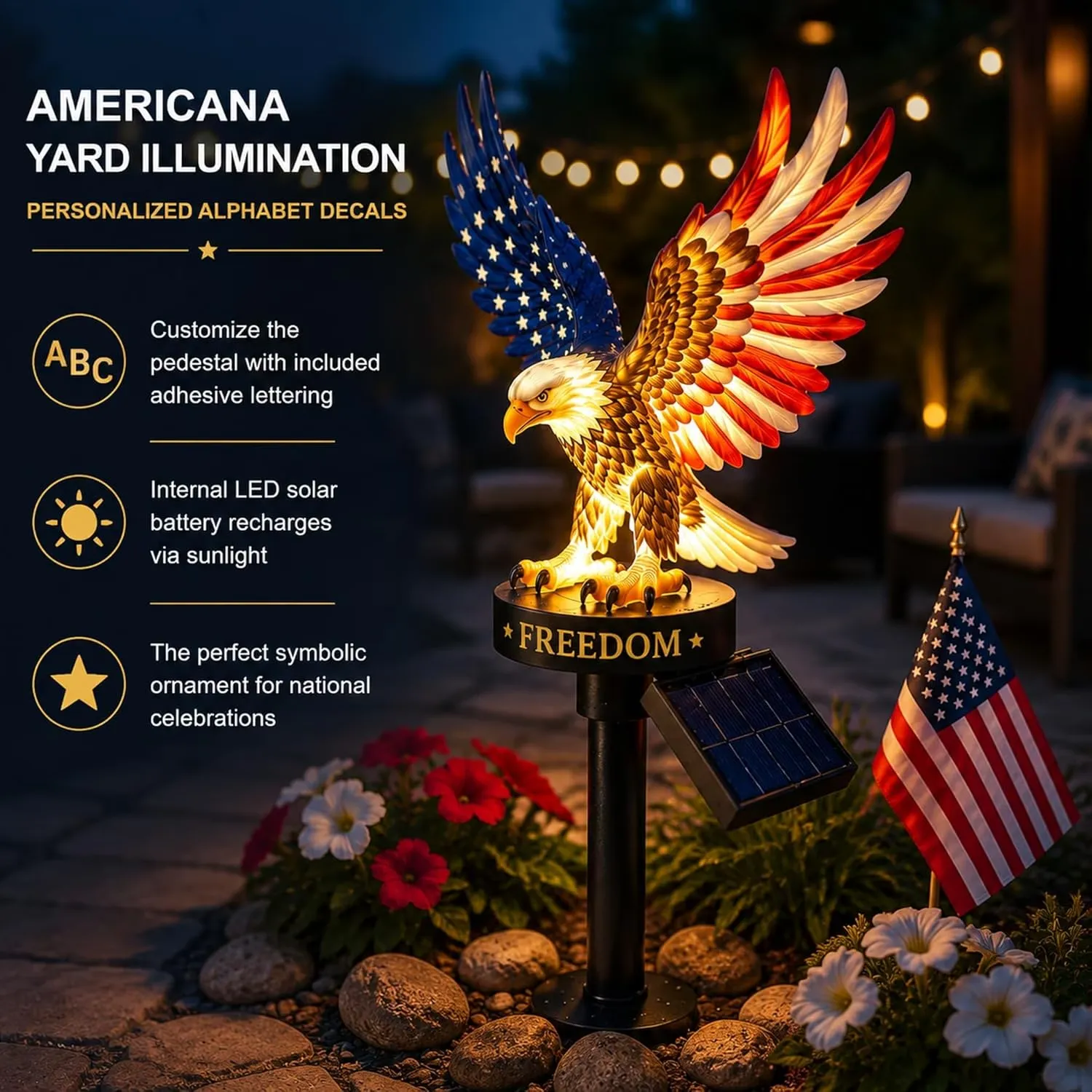 Personalized Eagle Solar Stake – America 250 Tribute 🇺🇸🦅