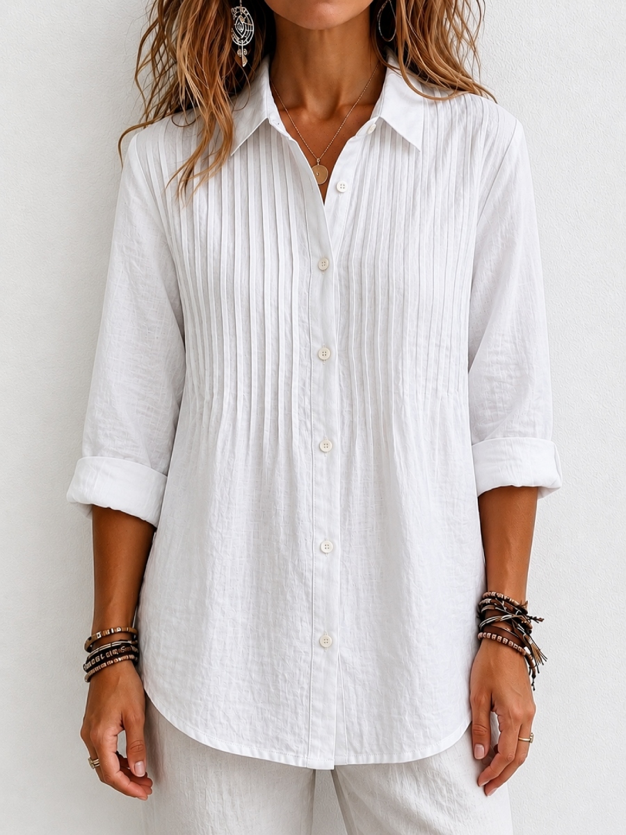 New Arrival 🔥 Women's Solid-color Casual Pleated Cotton-linen Shirt