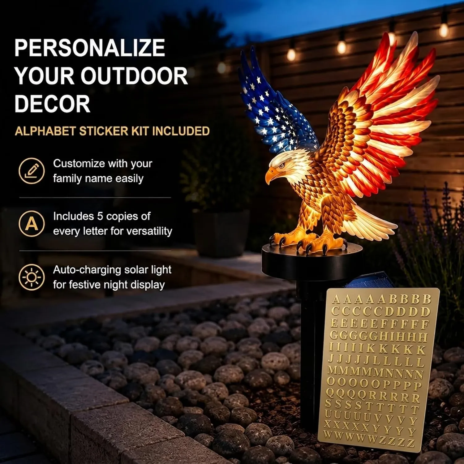 Personalized Eagle Solar Stake – America 250 Tribute 🇺🇸🦅
