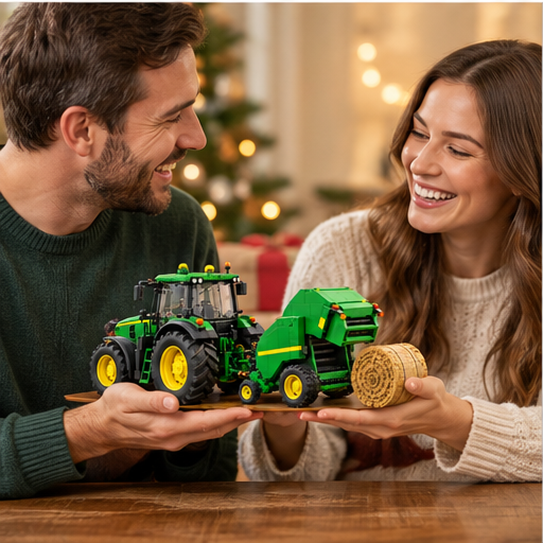 Tractor and round baler farming building set gift