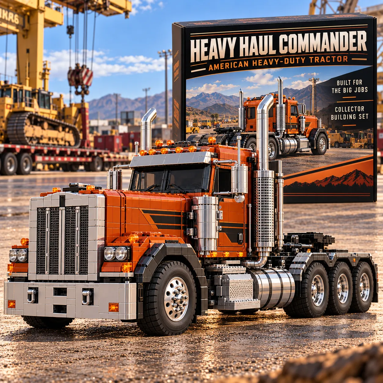 HEAVY HAUL COMMANDER orange heavy-haul truck building set with collector packaging