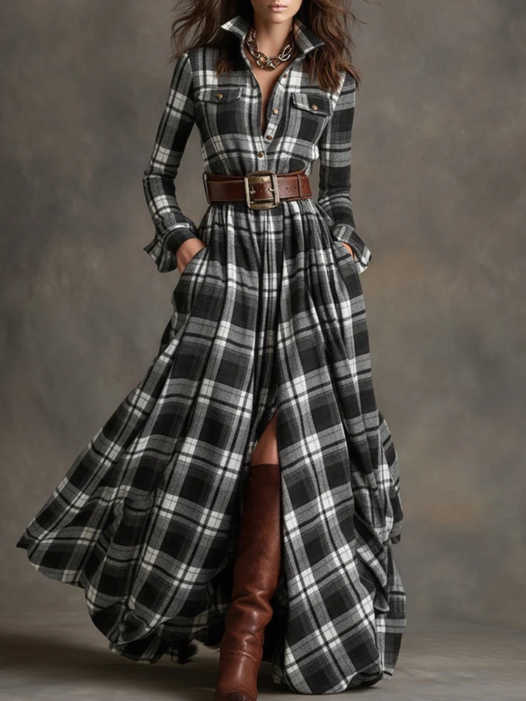 Plus Size Highland-Inspired Maxi Dress with Dramatic Silhouette