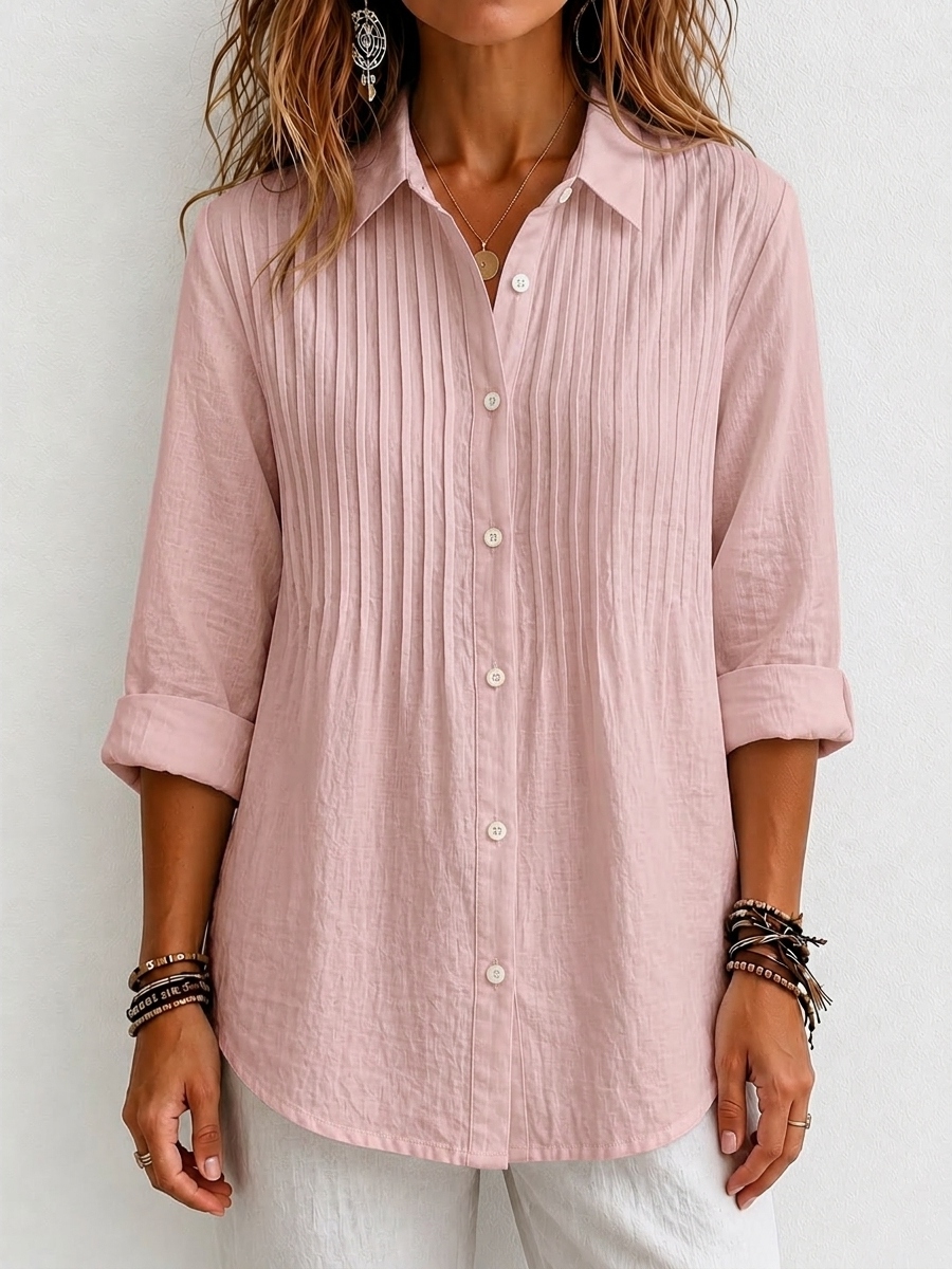 New Arrival 🔥 Women's Solid-color Casual Pleated Cotton-linen Shirt