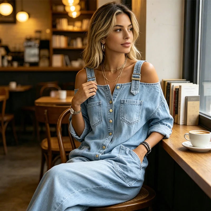 🔥Limited-time offer-Loose Fit Wide-Leg Overall Jumpsuit with Pockets