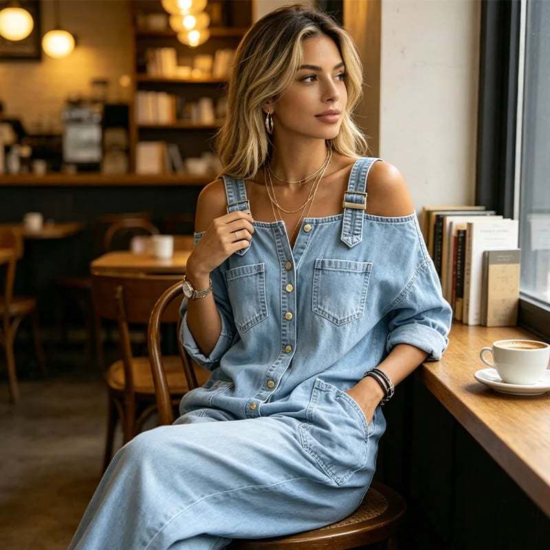 🔥Limited-time offer-Loose Fit Wide-Leg Overall Jumpsuit with Pockets