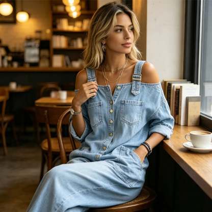 🔥Limited-time offer-Loose Fit Wide-Leg Overall Jumpsuit with Pockets