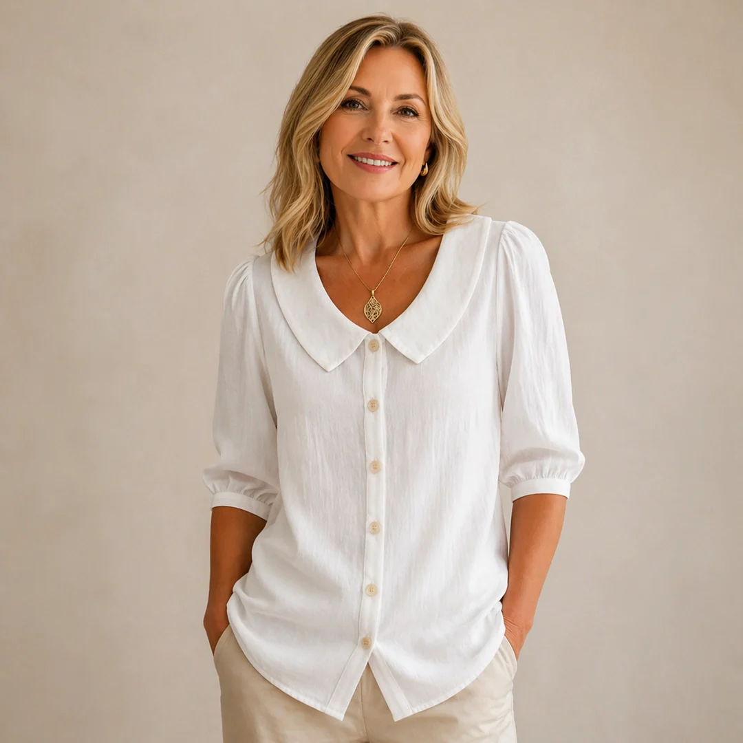 【Buy 2 Free Shipping — Retro Peter Pan Collar Button Up Blouse