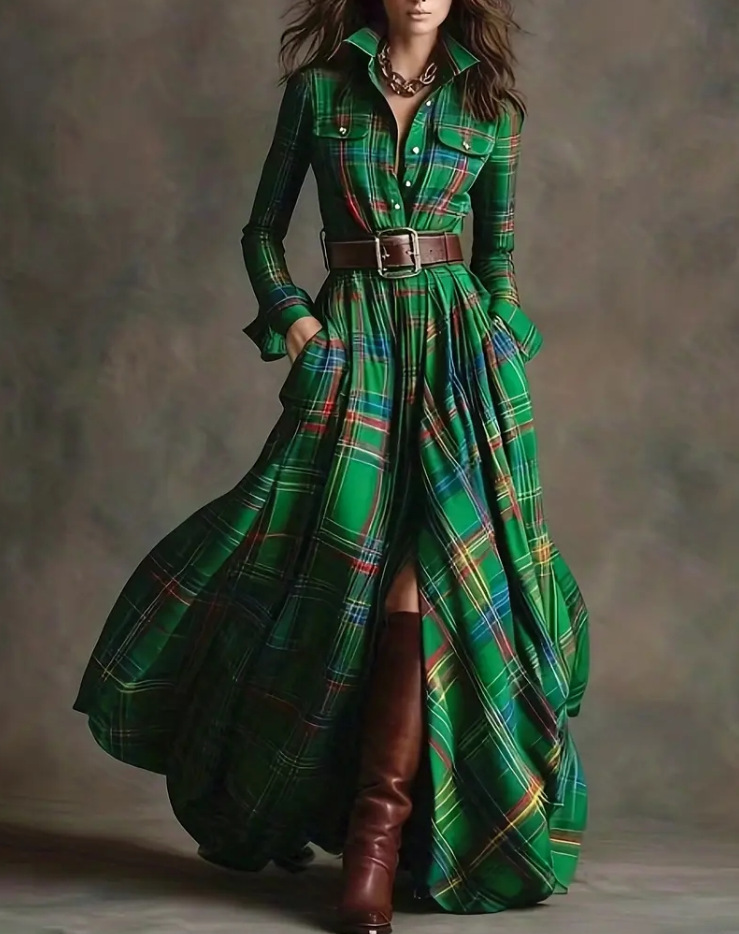 Plus Size Highland-Inspired Maxi Dress with Dramatic Silhouette