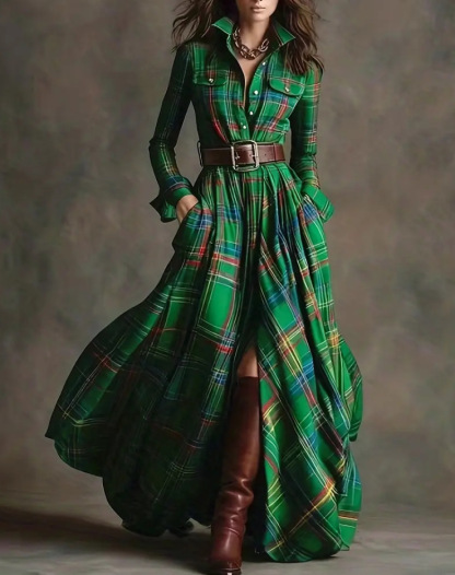 Plus Size Highland-Inspired Maxi Dress with Dramatic Silhouette