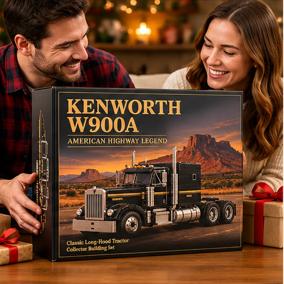 Kenworth W900A collector building model displayed in a living room, office, truck collection and highway-themed setting
