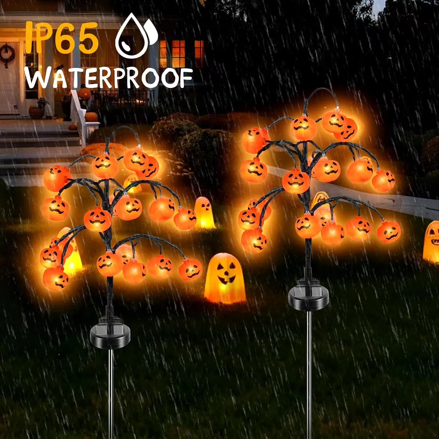 🎃 A Branch of Glowing Pumpkins – 20 Lights, One Spooky Statement