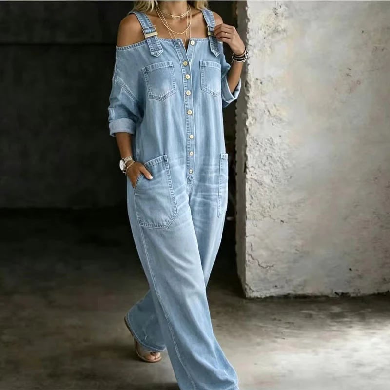 🔥Limited-time offer-Loose Fit Wide-Leg Overall Jumpsuit with Pockets