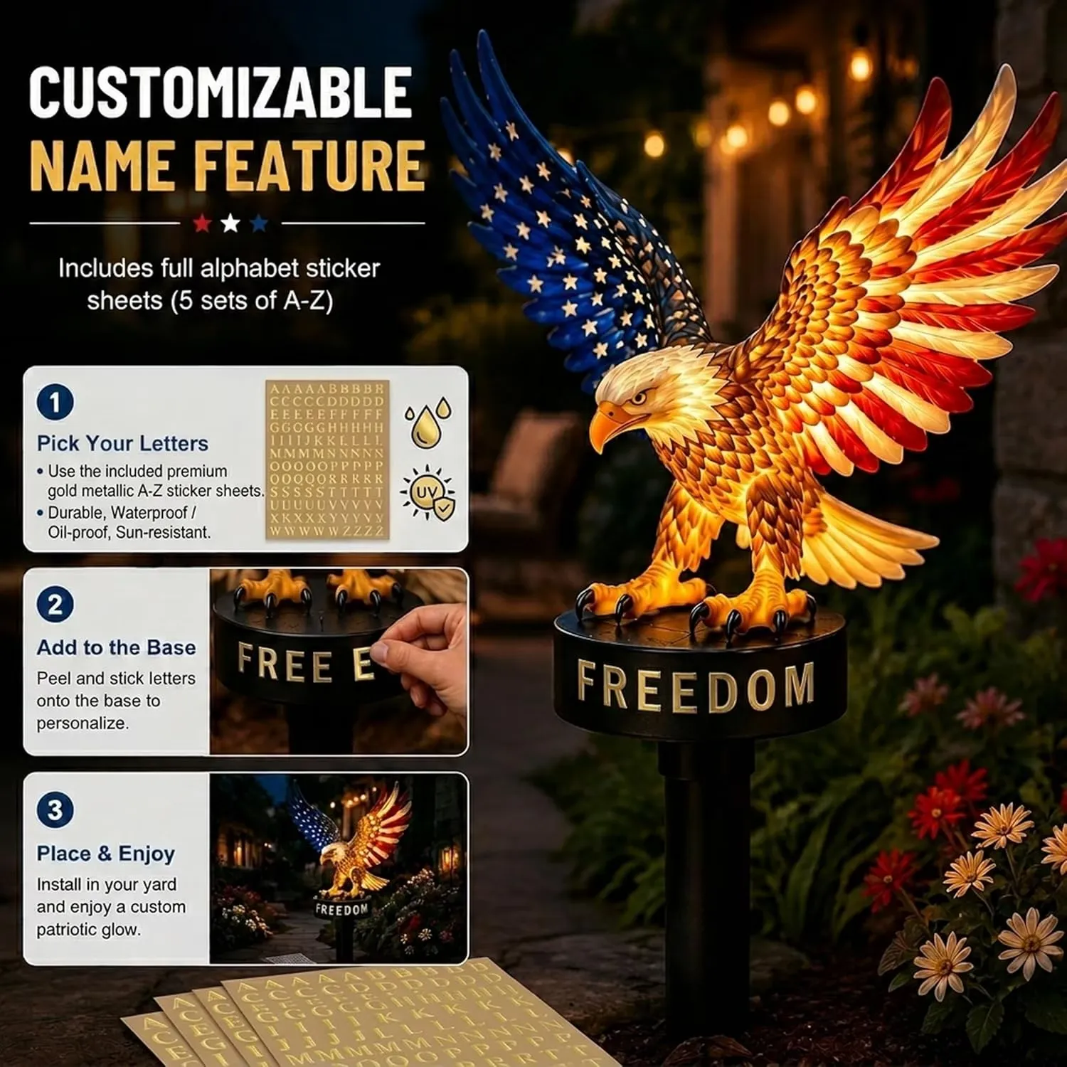 Personalized Eagle Solar Stake – America 250 Tribute 🇺🇸🦅