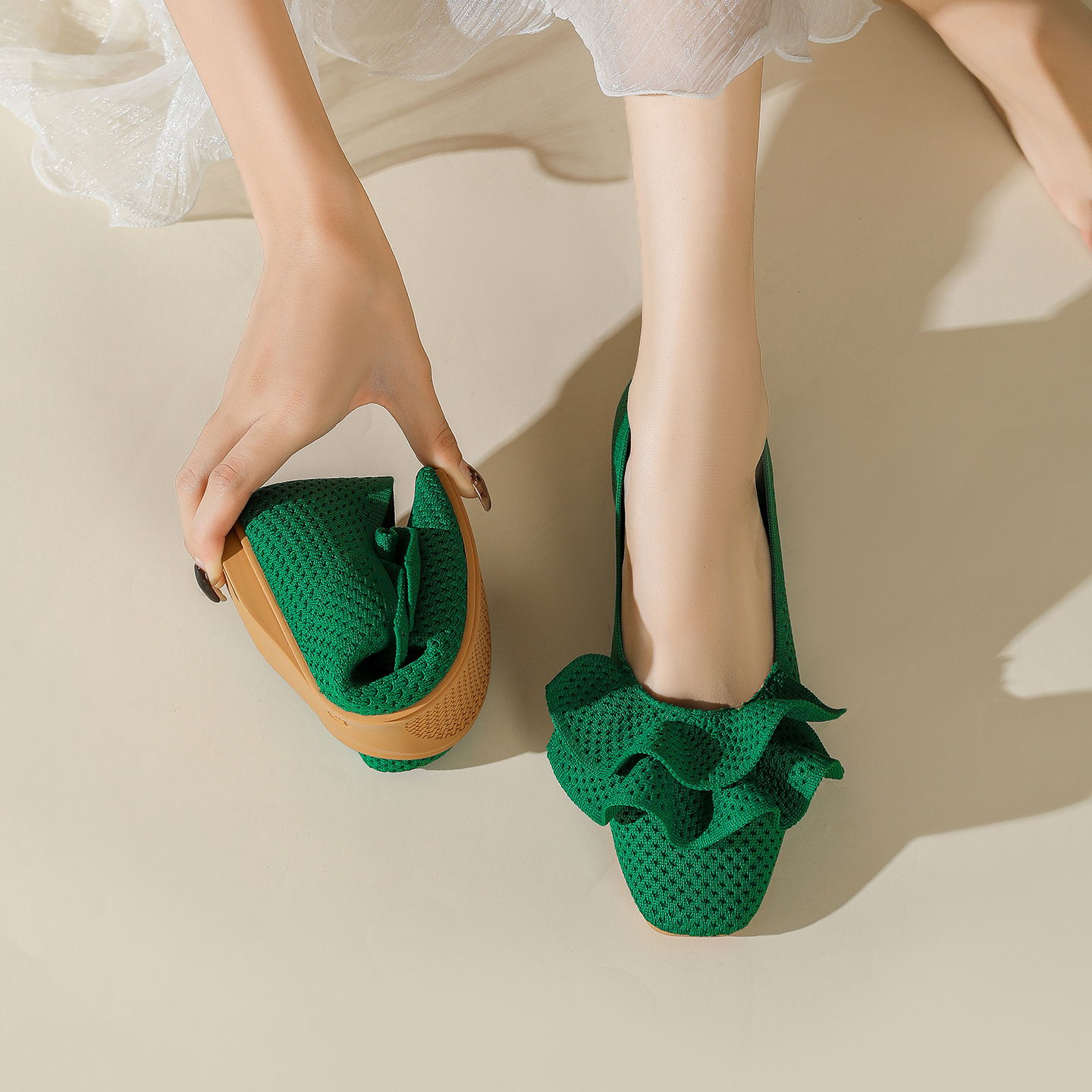 Comfortable Square-Toe Knit Flats Designed for Everyday Comfort