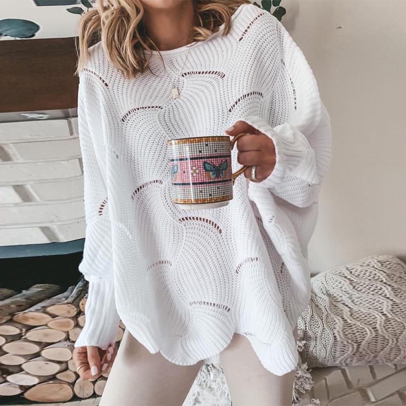 Women Hollow Out Sweater Elegant Loose S Knitted Pullovers Female Casual O Neck Solid Color Sweaters