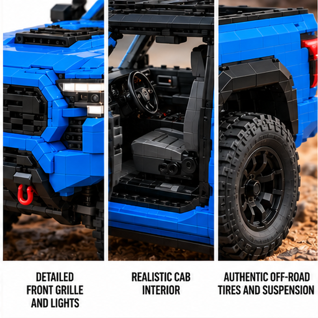 Complete blue-and-black Tacoma TRD Pro-inspired four-door brick pickup model