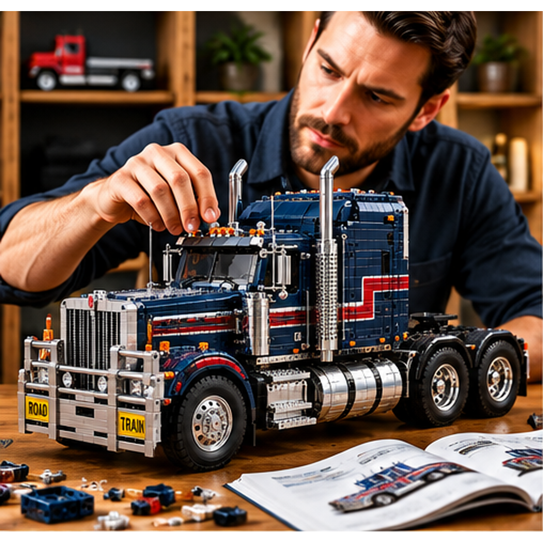 Complete navy and red T909 Director Series heavy truck building model