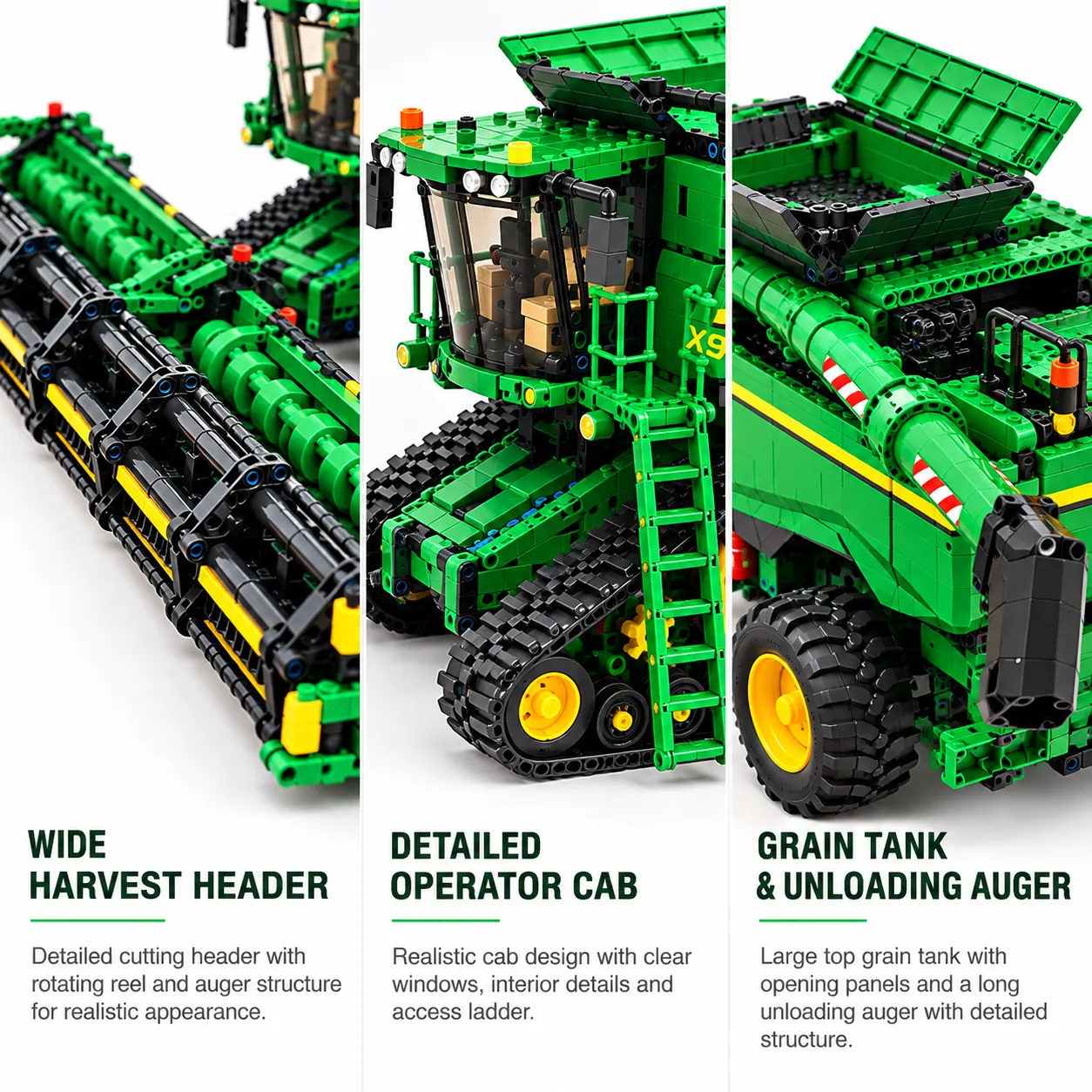 X9 combine header cab grain tank and unloading auger details