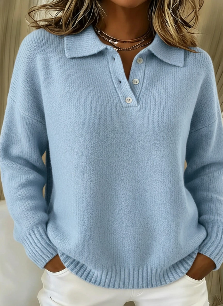 CLEARANCE SALE🔥Classic Polo Neck Button-Down Solid Color Sweater Top