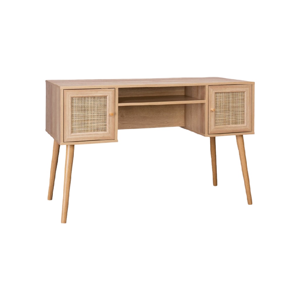 Bureau en bois avec portes en rotin pour espace de travail - 120 x 45 x 75-woodemix.com