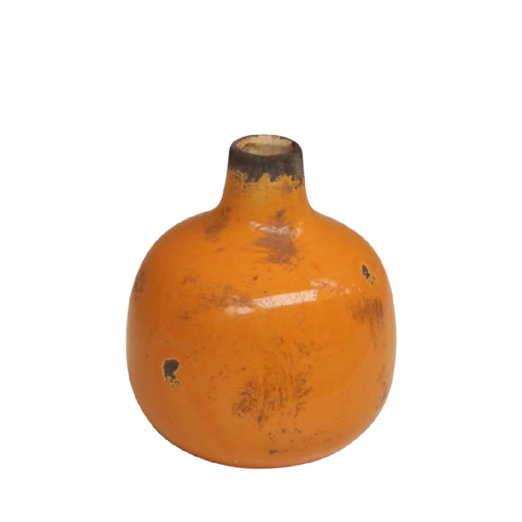 Vase Bouteille en Céramique Émaillée - Orange Vieilli Style Vintage-woodemix