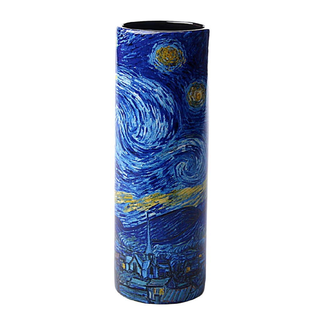 Vase Cylindrique en Céramique "Nuit Étoilée" - Design Artistique Van Gogh-woodemix