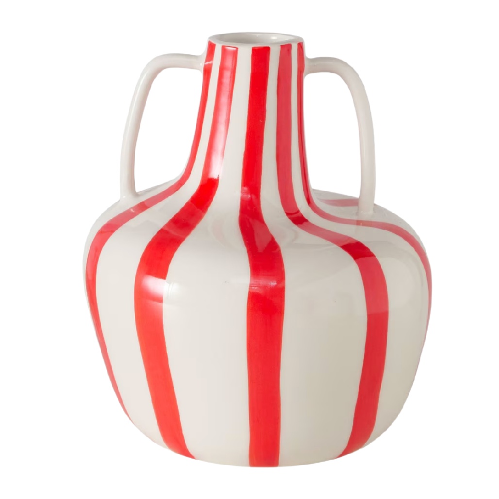 Vase à Deux Anses en Céramique Artistique - Rayures Rouges Peintes à la Main-woodemix