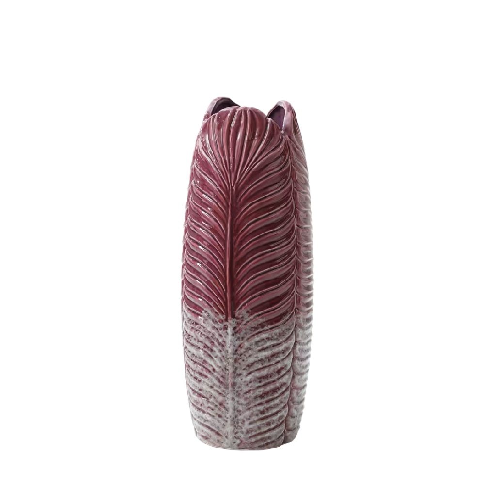 Vase Artistique en Céramique Mauve - Design Texturé en Forme de Plume-woodemix