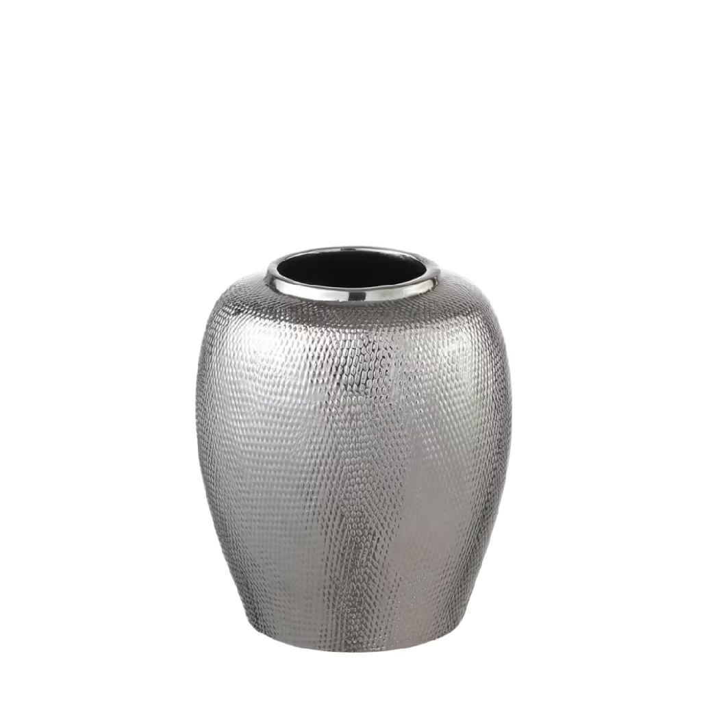 Vase Cylindrique Argenté Martelé - Design Glamour et Moderne-timberxi