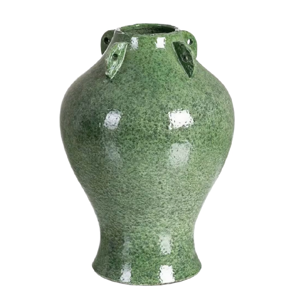 Vase de Jardin Classique en Céramique Glacée - Vert Émeraude Moucheté-timberxi